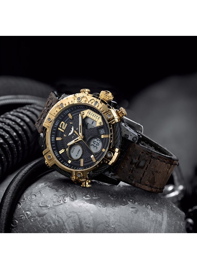 FEICE Dual Time Men’s Watch, Industrial Design with Dual Movement, Leather Strap, Luminous Hands, 3ATM Water Resistant - Image 4